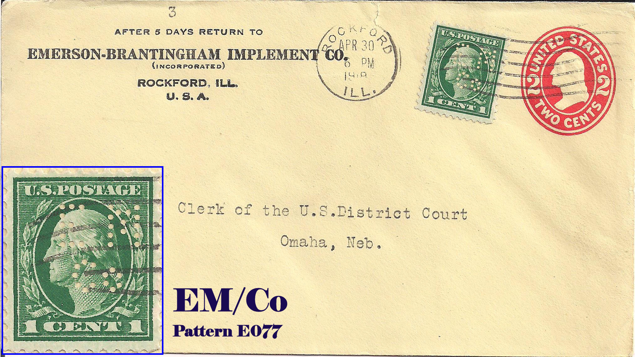 U.S. Perfin Covers: &quot;E&quot; Patterns